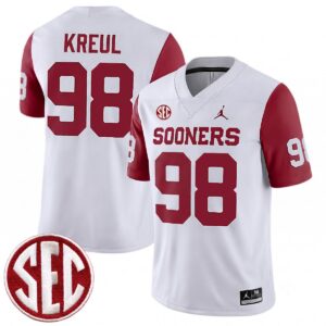 Jake Kreul Oklahoma Sooners Football Crimson Sleeve Game Jersey w/ SEC Patch - All Stitched