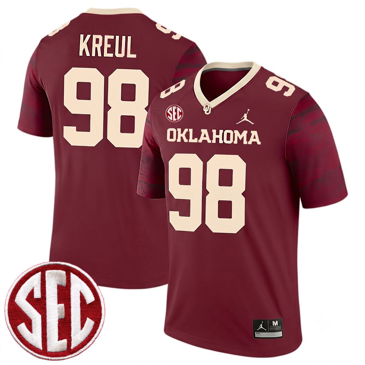 Jake Kreul Oklahoma Sooners Football Crimson Legend Jersey w/ SEC Patch - All Stitched