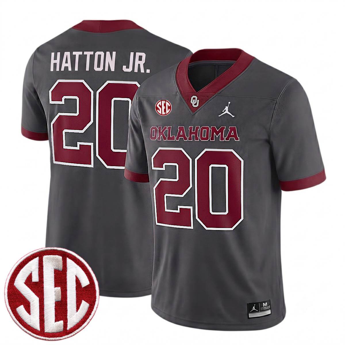 Jonathan Hatton Jr Oklahoma Sooners Football Anthracite Alternate Game Jersey w/ SEC Patch - All Stitched