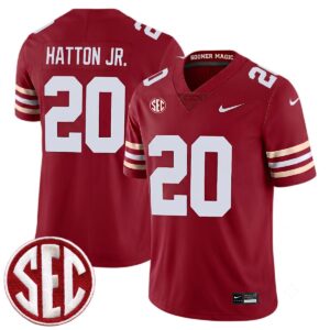 Jonathan Hatton Jr Oklahoma Sooners Football Crimson Alternate Game Jersey w/ SEC Patch - All Stitched
