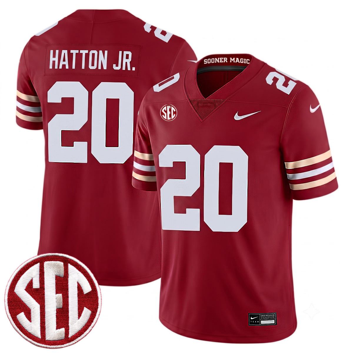 Jonathan Hatton Jr Oklahoma Sooners Football Crimson Alternate Game Jersey w/ SEC Patch - All Stitched