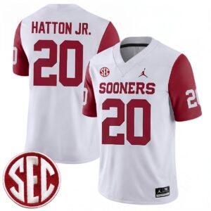 Jonathan Hatton Jr Oklahoma Sooners Football Crimson Sleeve Game Jersey w/ SEC Patch - All Stitched
