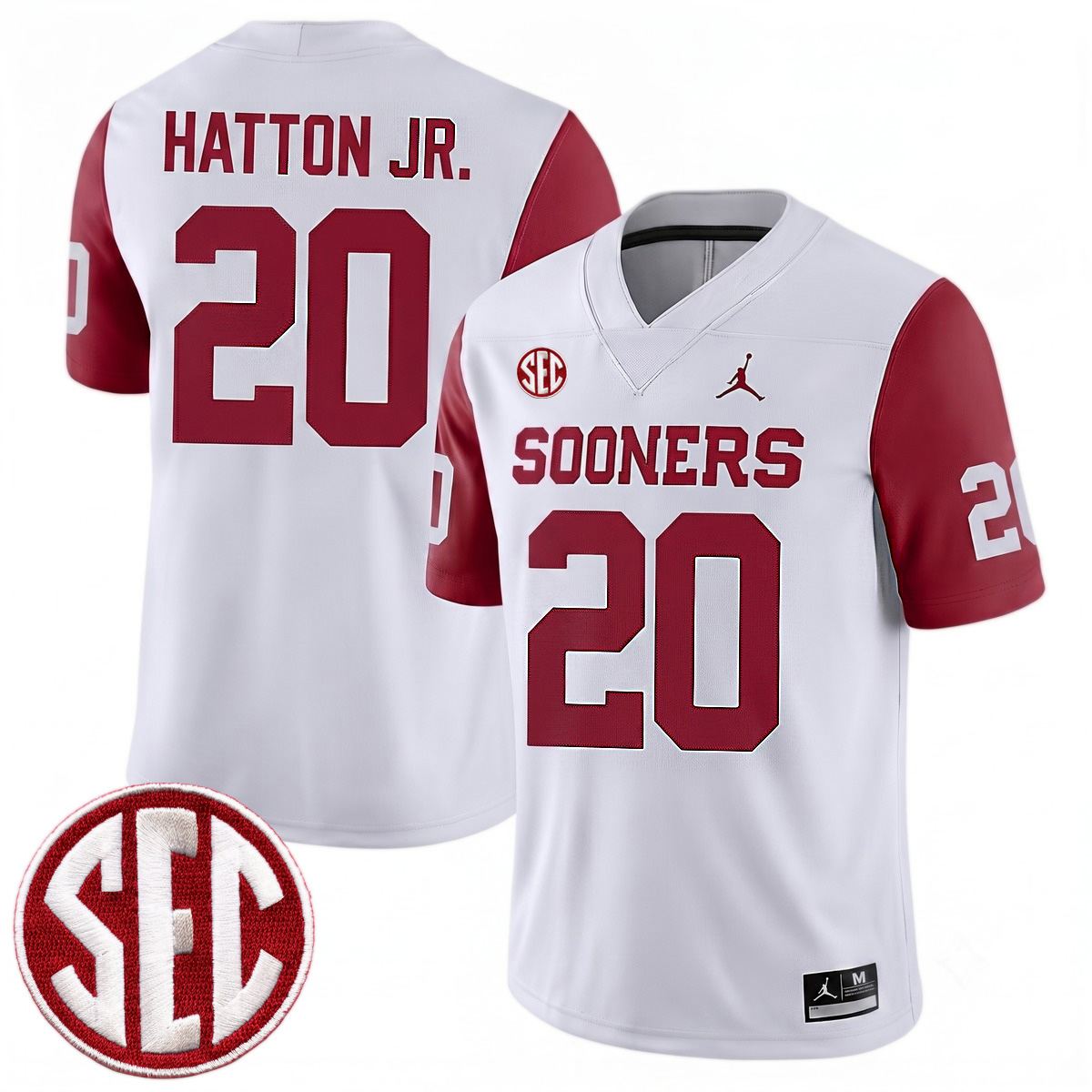 Jonathan Hatton Jr Oklahoma Sooners Football Crimson Sleeve Game Jersey w/ SEC Patch - All Stitched