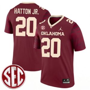 Jonathan Hatton Jr Oklahoma Sooners Football Crimson Legend Jersey w/ SEC Patch - All Stitched