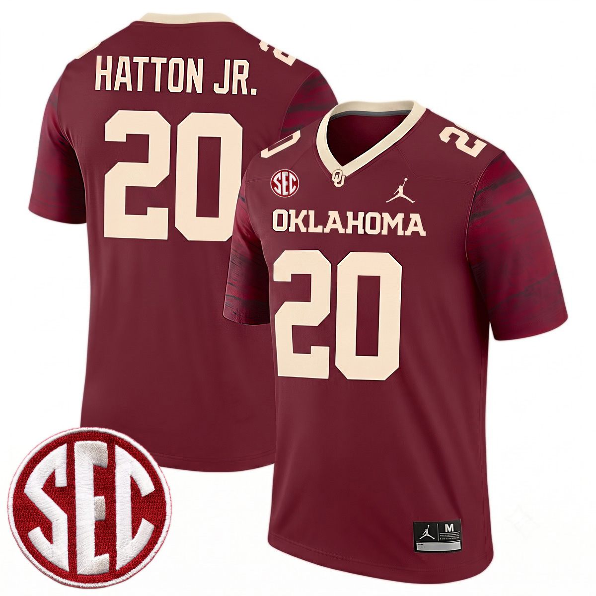 Jonathan Hatton Jr Oklahoma Sooners Football Crimson Legend Jersey w/ SEC Patch - All Stitched