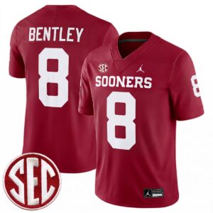 Bowe Bentley Oklahoma Sooners Football Crimson Game Jersey w/ SEC Patch - All Stitched