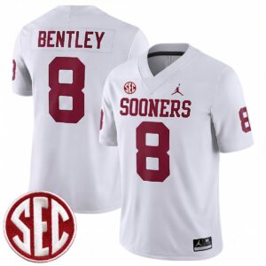 Bowe Bentley Oklahoma Sooners Football White Game Jersey w/ SEC Patch - All Stitched