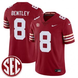 Bowe Bentley Oklahoma Sooners Football Crimson Alternate Game Jersey w/ SEC Patch - All Stitched