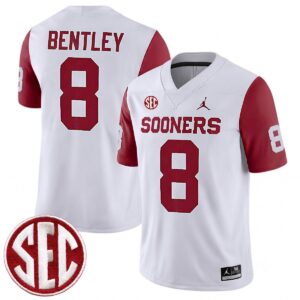 Bowe Bentley Oklahoma Sooners Football Crimson Sleeve Game Jersey w/ SEC Patch - All Stitched