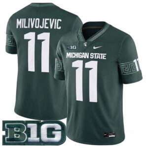 Alessio Milivojevic Michigan Spartans Football Green Game Jersey w/ B1G Patch - All Stitched