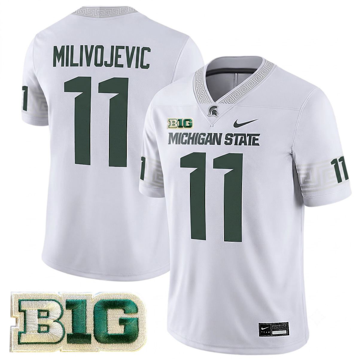 Alessio Milivojevic Michigan Spartans Football White Game Jersey w/ B1G Patch - All Stitched