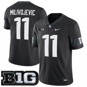 Alessio Milivojevic Michigan Spartans Football Black Game Jersey w/ B1G Patch - All Stitched