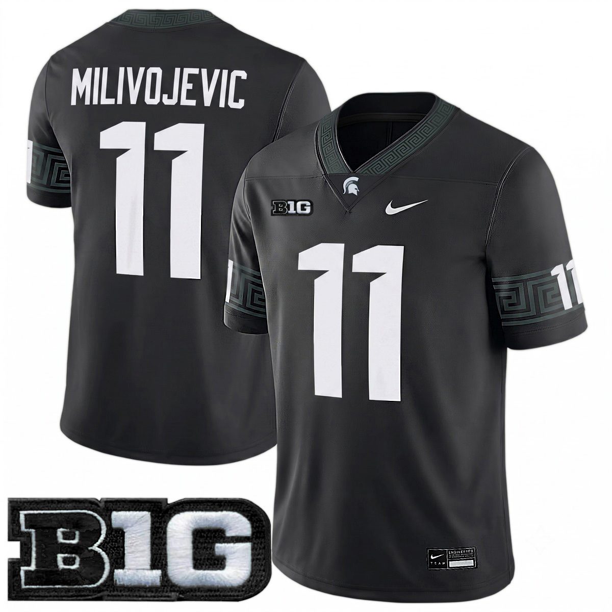 Alessio Milivojevic Michigan Spartans Football Black Game Jersey w/ B1G Patch - All Stitched