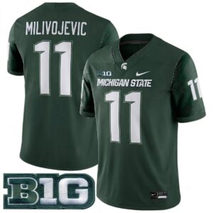 Alessio Milivojevic Michigan Spartans Football Green Alternate Game Jersey w/ B1G Patch - All Stitched