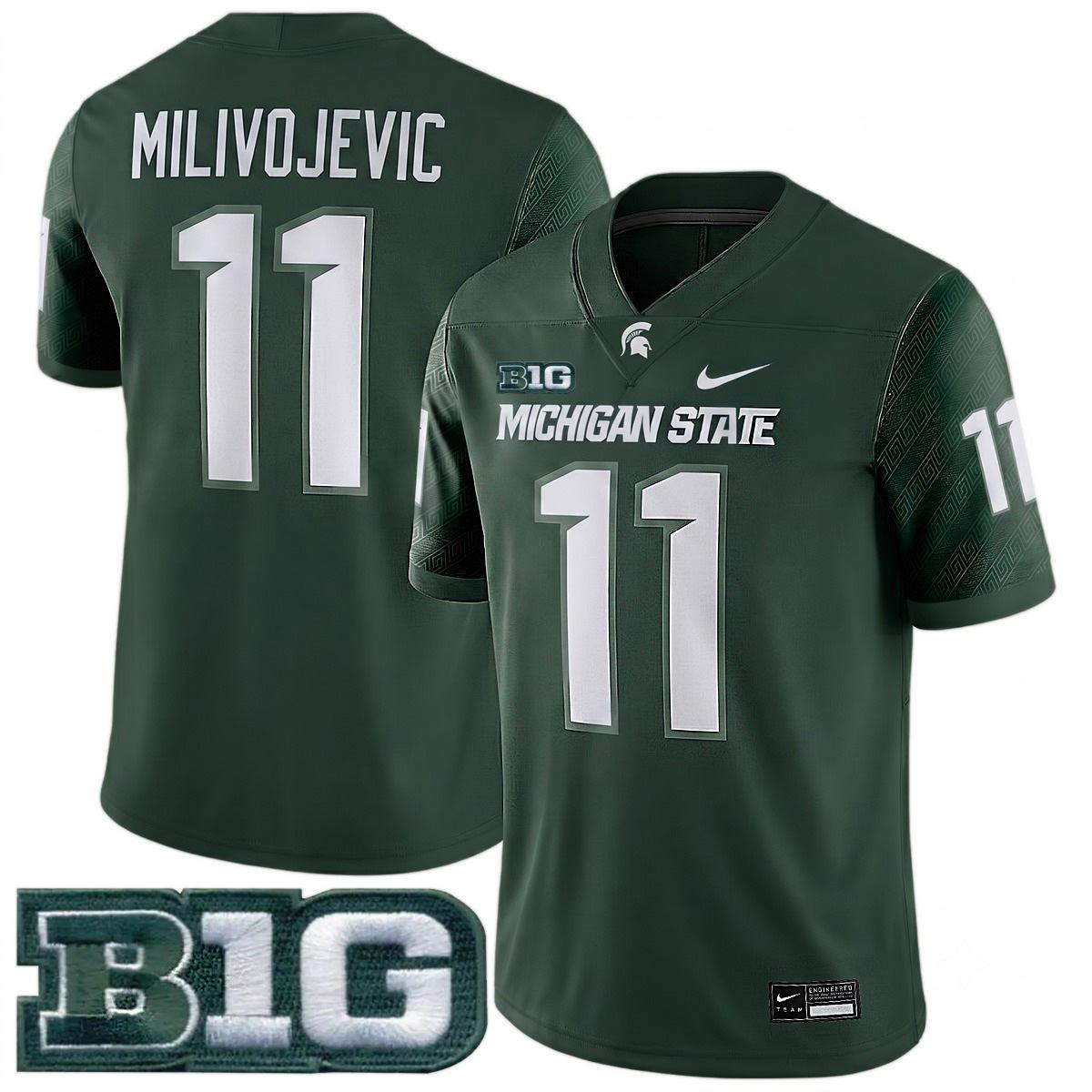 Alessio Milivojevic Michigan Spartans Football Green Alternate Game Jersey w/ B1G Patch - All Stitched