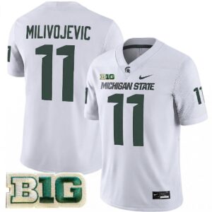 Alessio Milivojevic Michigan Spartans Football White Alternate Game Jersey w/ B1G Patch - All Stitched