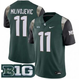 Alessio Milivojevic Michigan Spartans Football Green Limited Jersey w/ B1G Patch - All Stitched