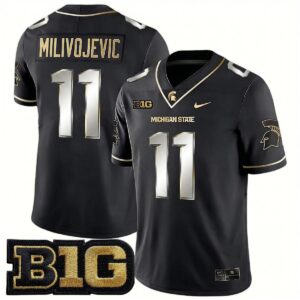 Alessio Milivojevic Michigan Spartans Football Black Gold Jersey w/ B1G Patch - All Stitched