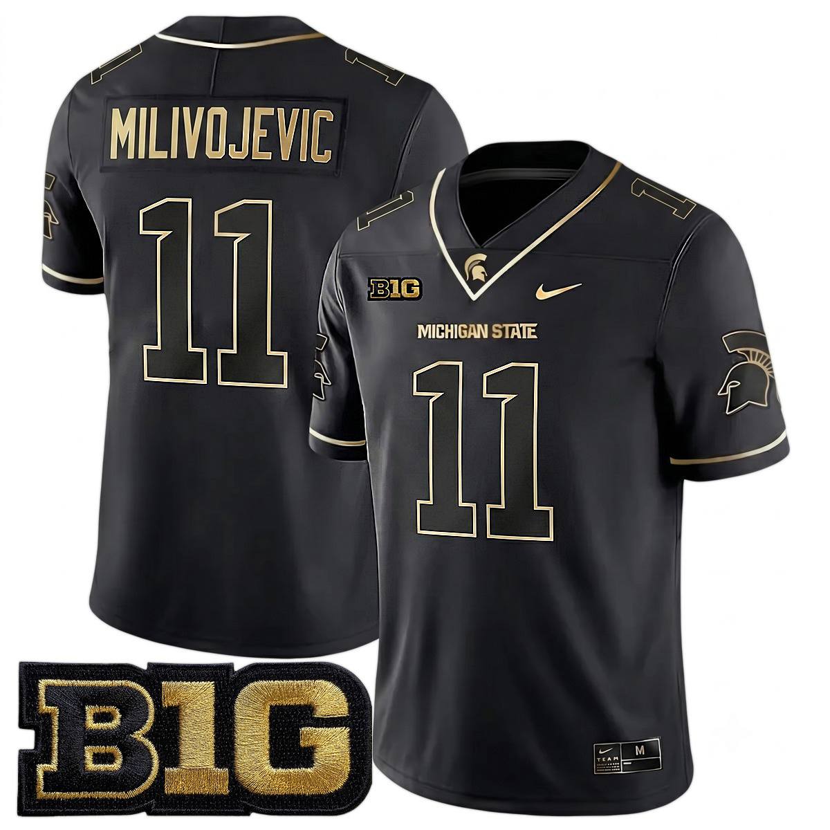 Alessio Milivojevic Michigan Spartans Football Black Gold Limited Jersey w/ B1G Patch - All Stitched