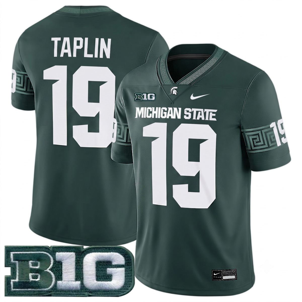 Charles Taplin Michigan Spartans Football Green Game Jersey w/ B1G Patch - All Stitched