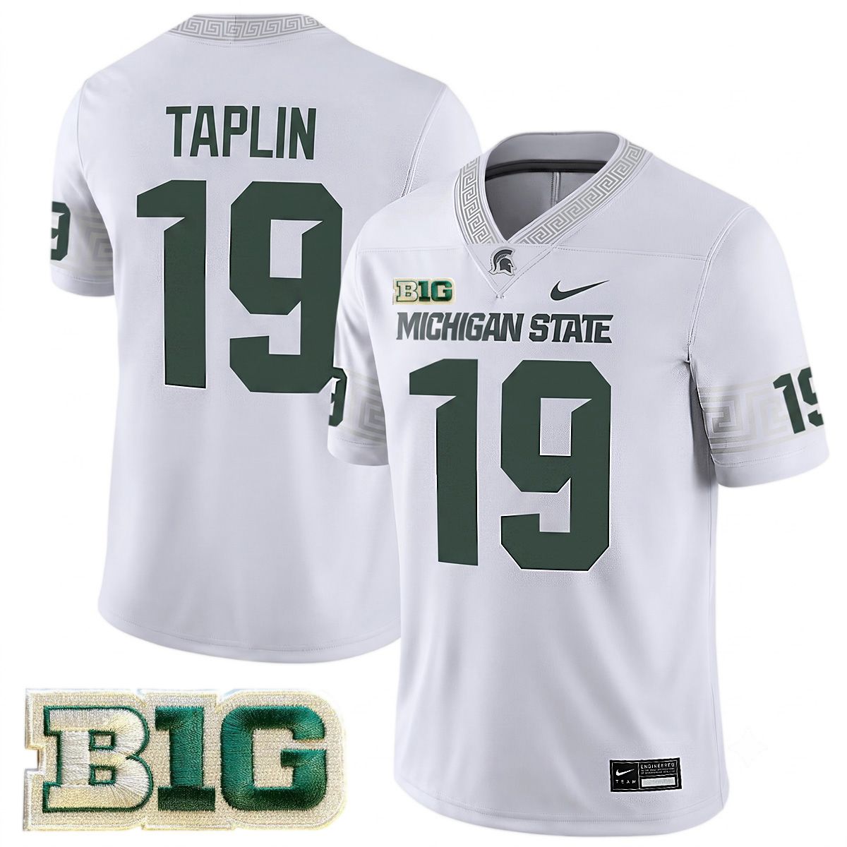 Charles Taplin Michigan Spartans Football White Game Jersey w/ B1G Patch - All Stitched