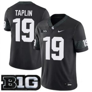 Charles Taplin Michigan Spartans Football Black Game Jersey w/ B1G Patch - All Stitched