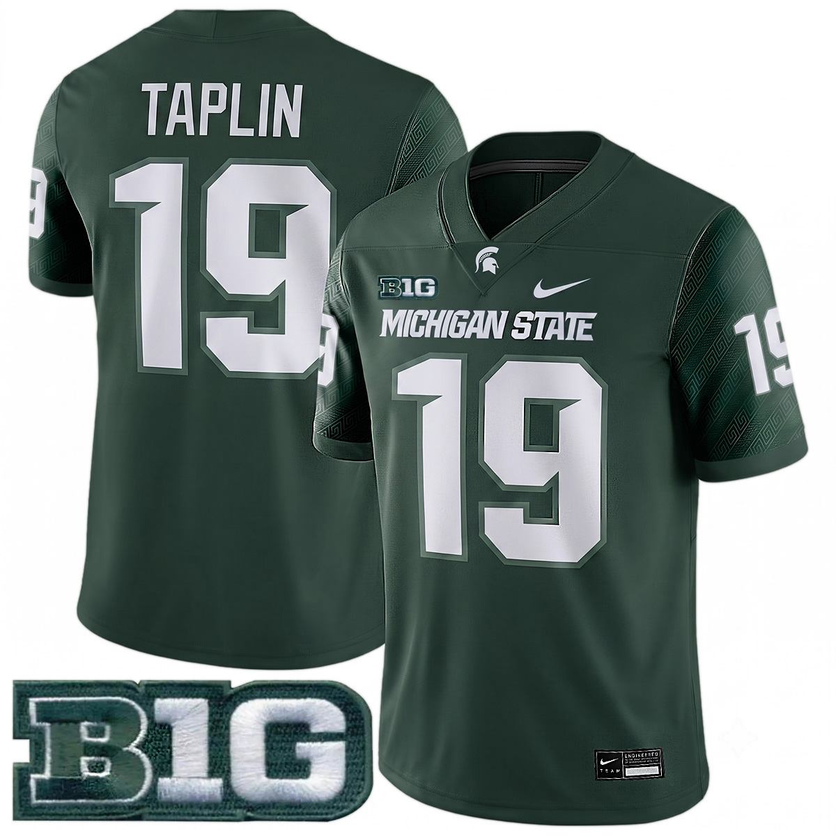 Charles Taplin Michigan Spartans Football Green Alternate Game Jersey w/ B1G Patch - All Stitched