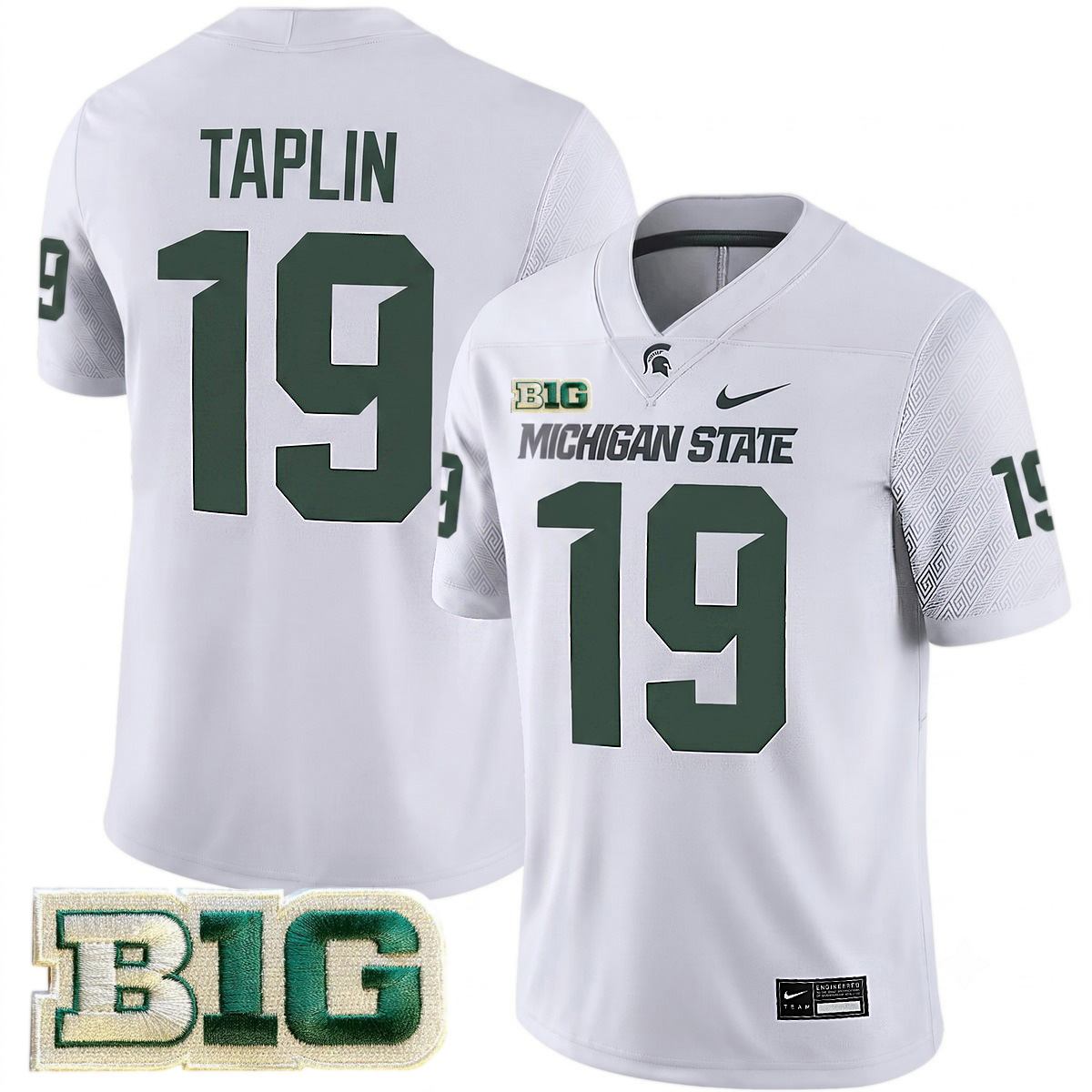 Charles Taplin Michigan Spartans Football White Alternate Game Jersey w/ B1G Patch - All Stitched