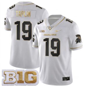 Charles Taplin Michigan Spartans Football White Gold Jersey w/ B1G Patch - All Stitched