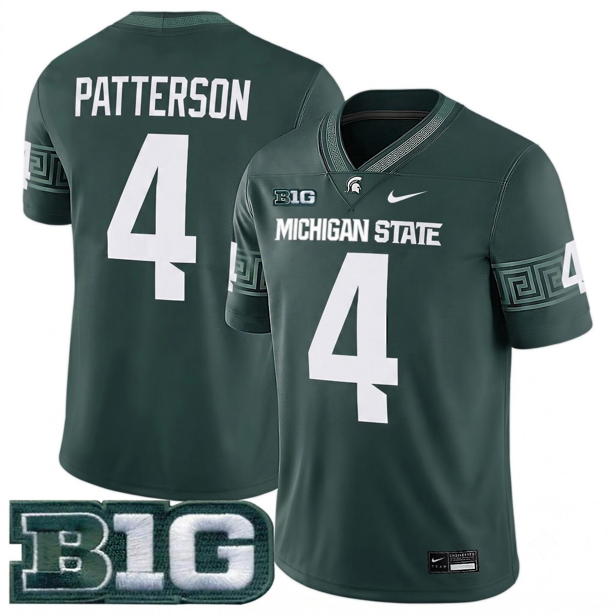 Jaziun Patterson Michigan Spartans Football Green Game Jersey w/ B1G Patch - All Stitched