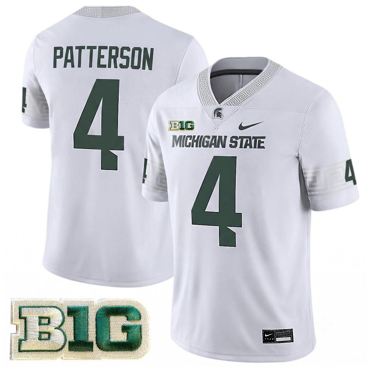 Jaziun Patterson Michigan Spartans Football White Game Jersey w/ B1G Patch - All Stitched