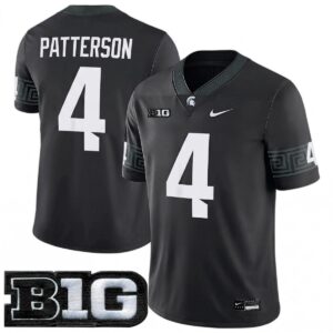 Jaziun Patterson Michigan Spartans Football Black Game Jersey w/ B1G Patch - All Stitched