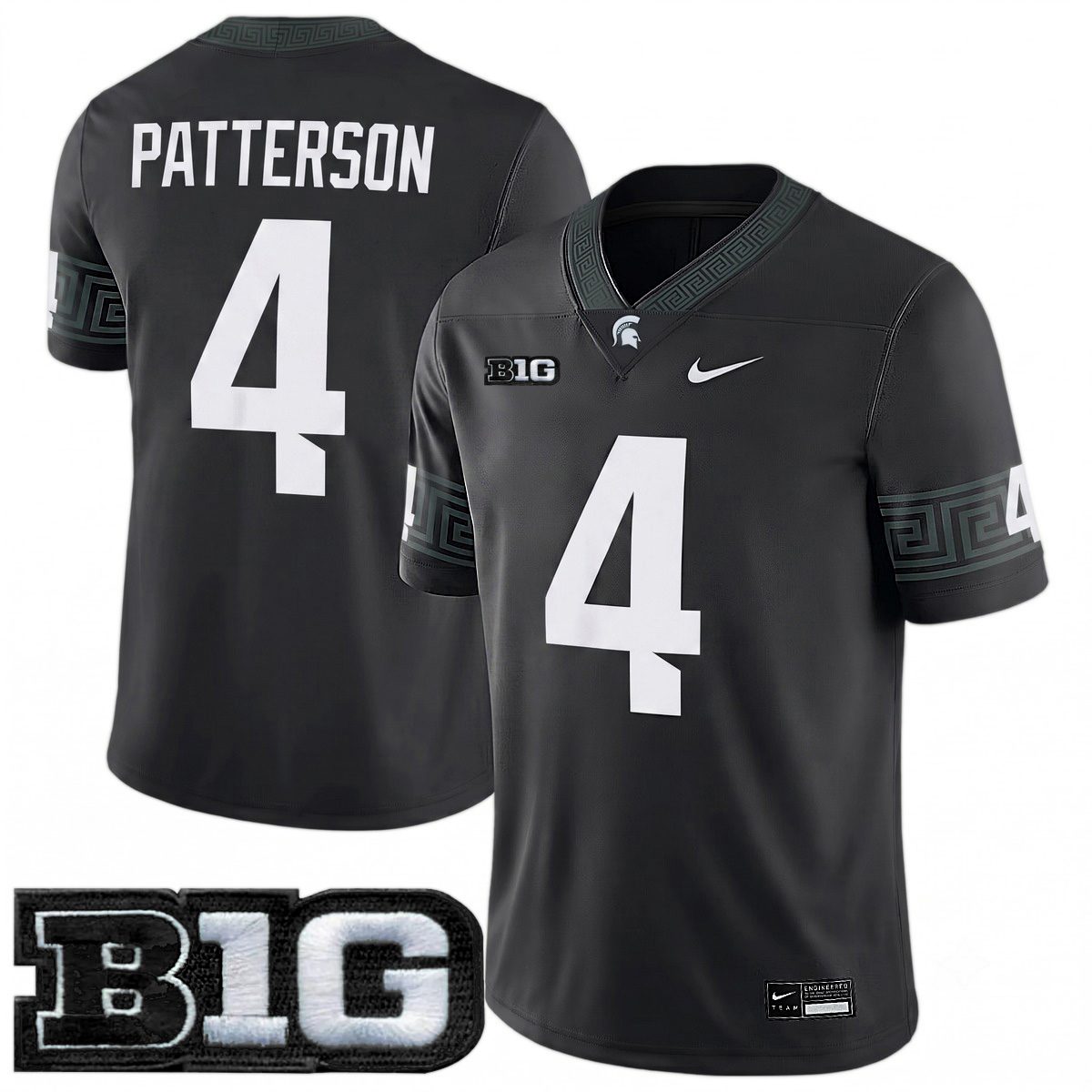 Jaziun Patterson Michigan Spartans Football Black Game Jersey w/ B1G Patch - All Stitched