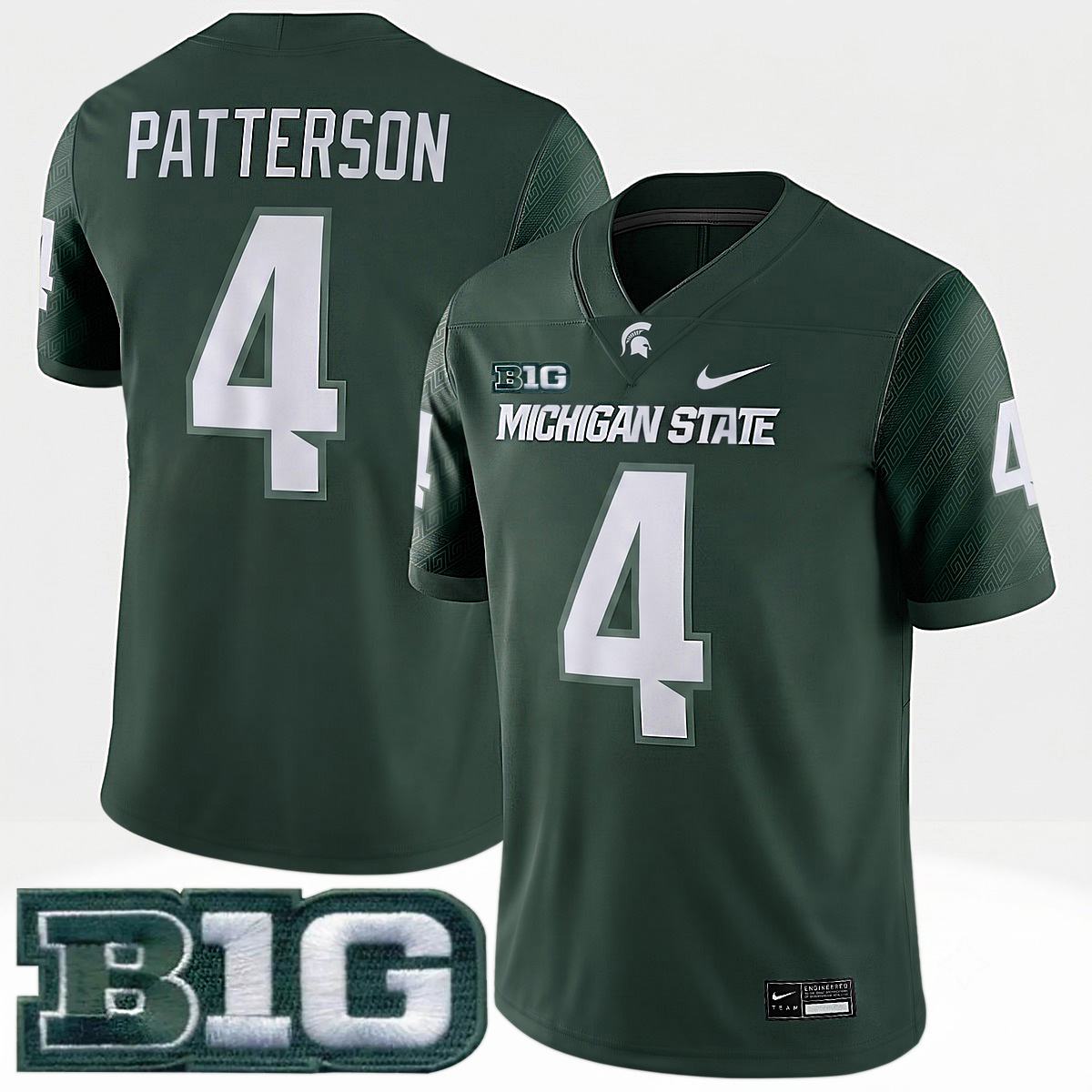 Jaziun Patterson Michigan Spartans Football Green Alternate Game Jersey w/ B1G Patch - All Stitched
