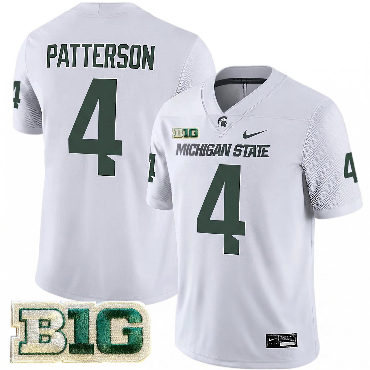 Jaziun Patterson Michigan Spartans Football White Alternate Game Jersey w/ B1G Patch - All Stitched