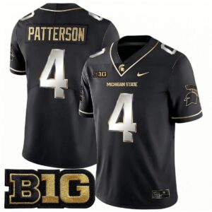 Jaziun Patterson Michigan Spartans Football Black Gold Jersey w/ B1G Patch - All Stitched