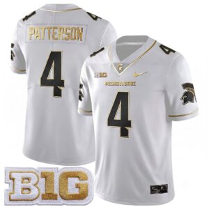Jaziun Patterson Michigan Spartans Football White Gold Jersey w/ B1G Patch - All Stitched