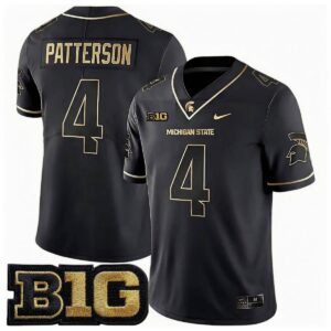 Jaziun Patterson Michigan Spartans Football Black Gold Limited Jersey w/ B1G Patch - All Stitched