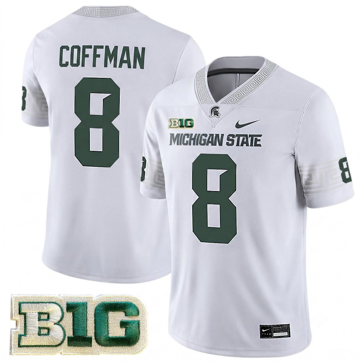 Kayd Coffman Michigan Spartans Football White Game Jersey w/ B1G Patch - All Stitched