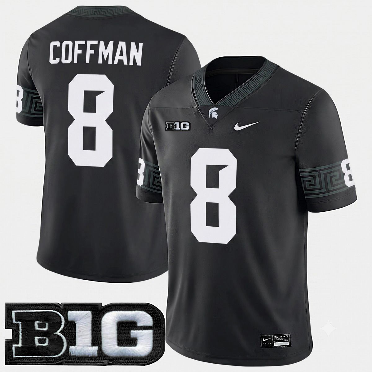 Kayd Coffman Michigan Spartans Football Black Game Jersey w/ B1G Patch - All Stitched
