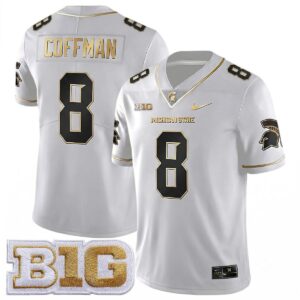 Kayd Coffman Michigan Spartans Football White Gold Jersey w/ B1G Patch - All Stitched
